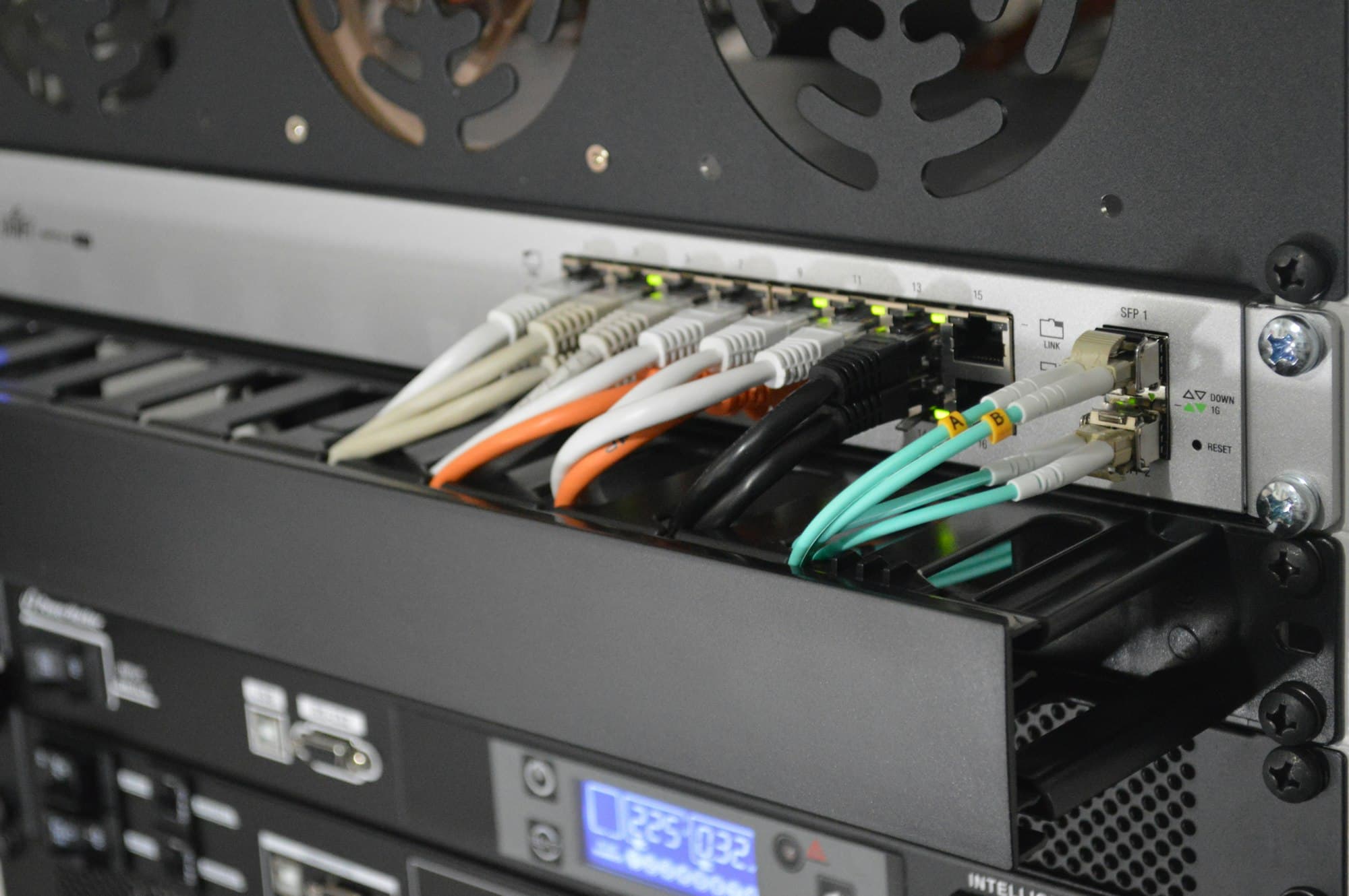 Network switch ports patched with structured cabling